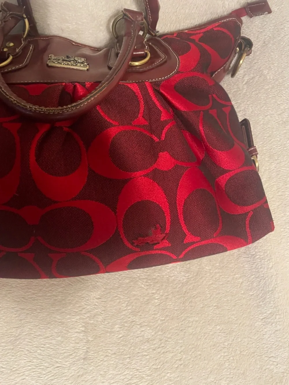 Coach Red and Burgundy Signature Tote